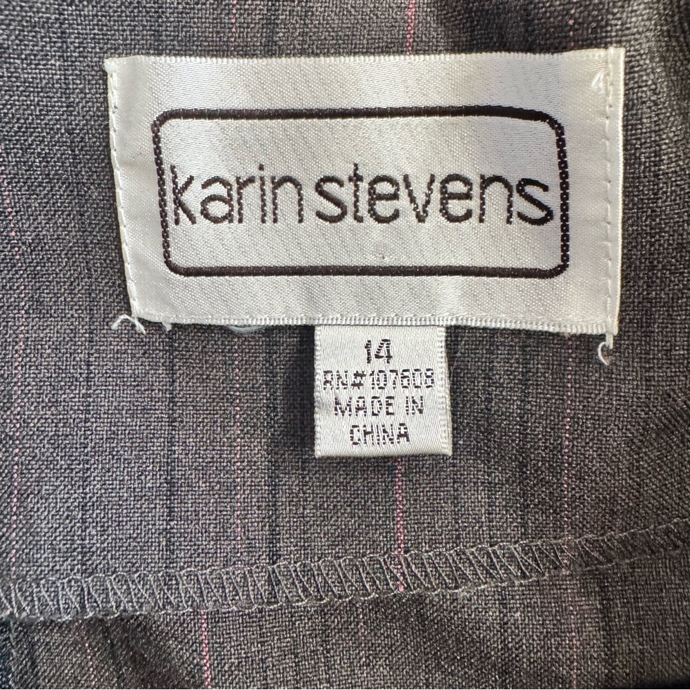 Karin Stevens Gray Pinstripe Sheath Dress Tie Waist Career Office Size 14 - Picture 6 of 16